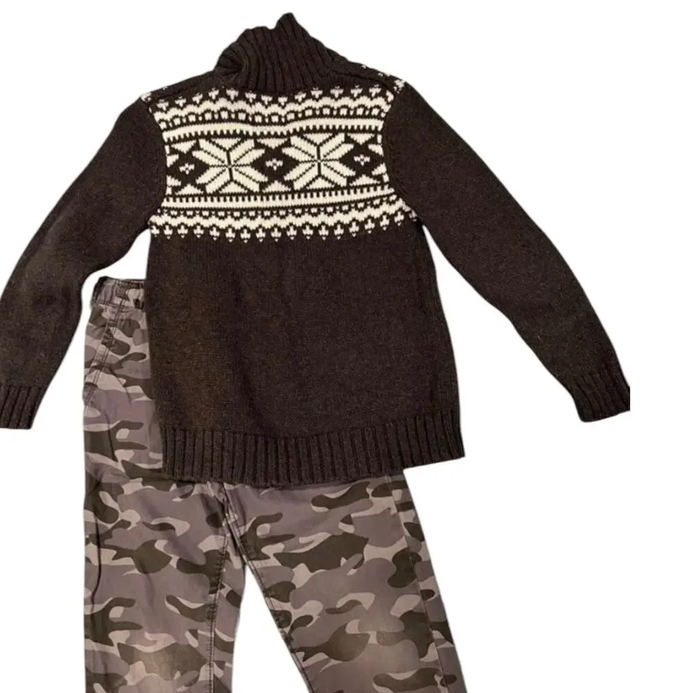 OshKosh Gray Sweater and Camouflage Pants Set - Boys Size 7